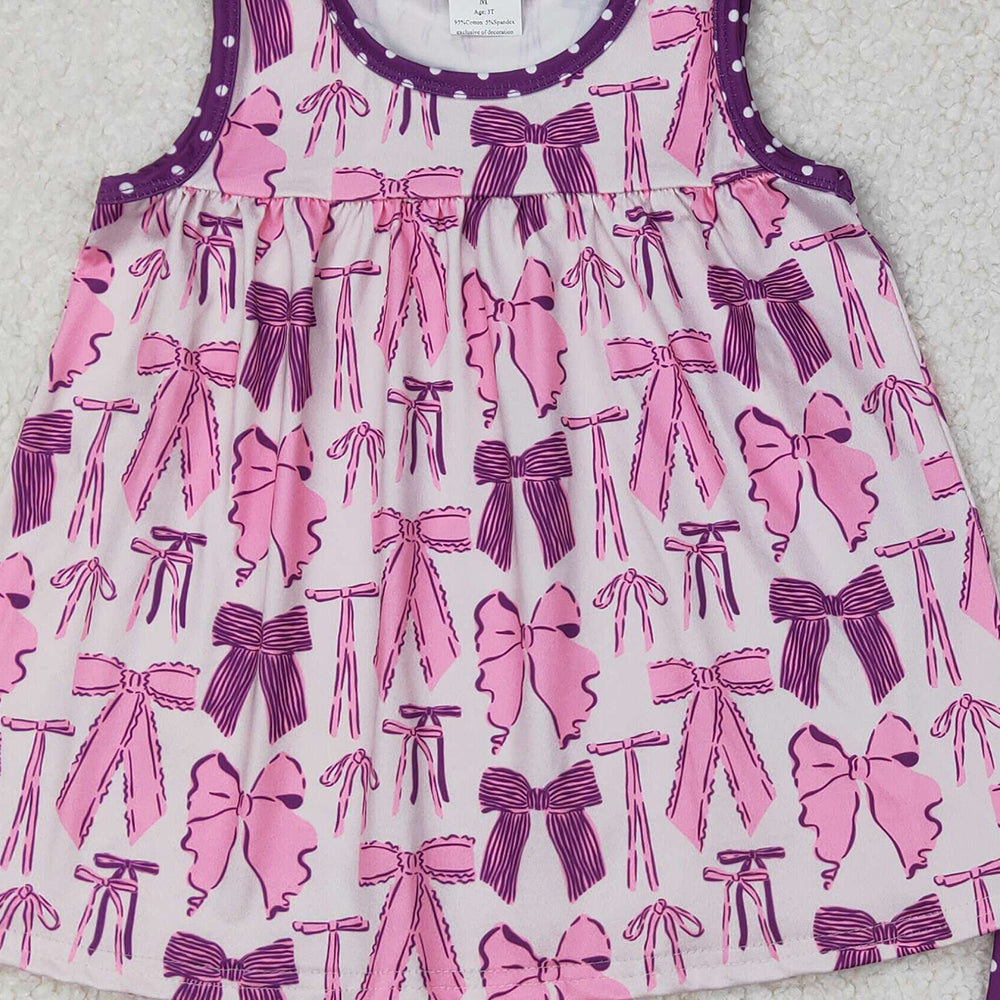 6.24  GSSO2105 RTS NO MOQ Sleeveless purple bow tunic polka dots shorts girls clothes