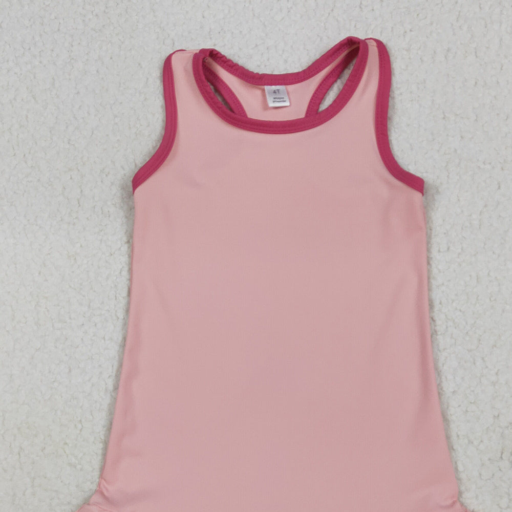 RTS NO MOQ （In stock） GSD2630 Baby Girls Summer Dress Baby Girls Pink Sleeveless Ruffle Yoga Knee Length Dresses