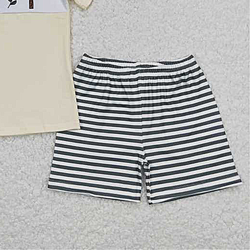BSSO0459Boys Easter Outfit Short Sleeves Cross Top Stripe Shorts Spring Holiday Clothes for Kids