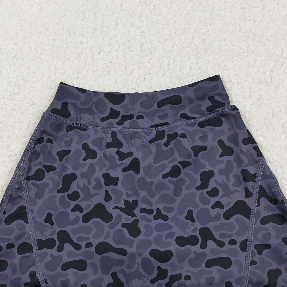 8.22 RTS NO MOQ （In stock）GLK0130 Baby Girls Summer Yoga Skirt Baby Girls Western Dark Gray Ducks Camo Yoga Skorts Bottom