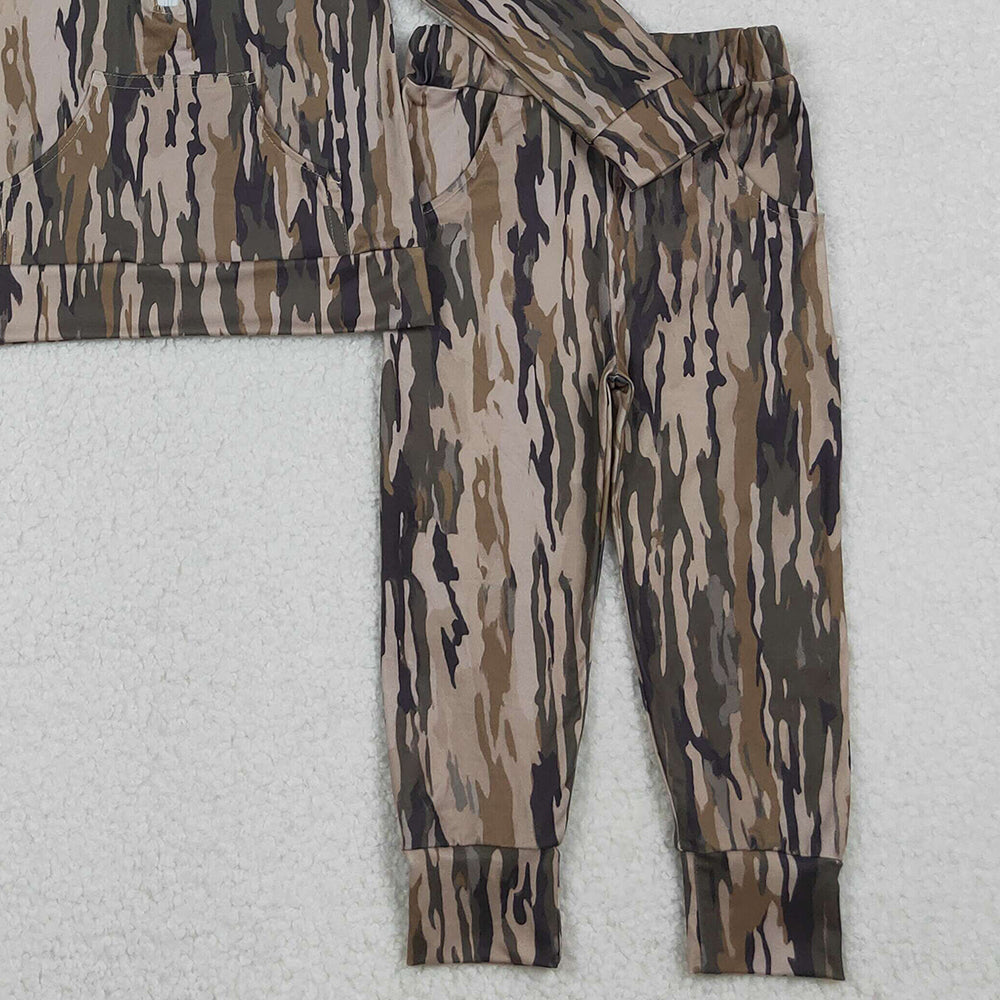 10.13 RTS NO MOQ （In stock）BLP1264 Baby Boys Winter Outfits Baby Boys Olive Camo Hoodies Pockets Pants Southern Clothes Sets