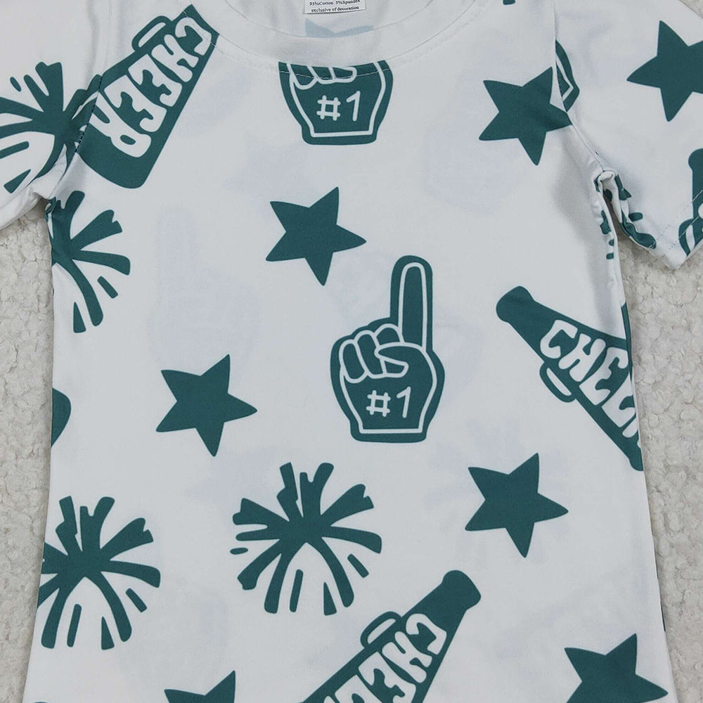 USA Shop (in stock)GT0955RTSBaby Girls Summer Tops Green Cheerleader Kids Girls Short Sleeve Team Shirt Comfortable Fit Sports Uniform for Children