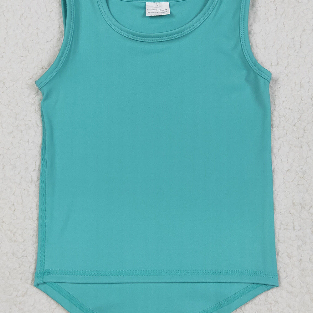 7.02 GT1018 RTS NO MOQ Baby Girls Summer Yoga Tops  Baby Girls Aqua Sleeveless Yoga Tee Shirts Vest
