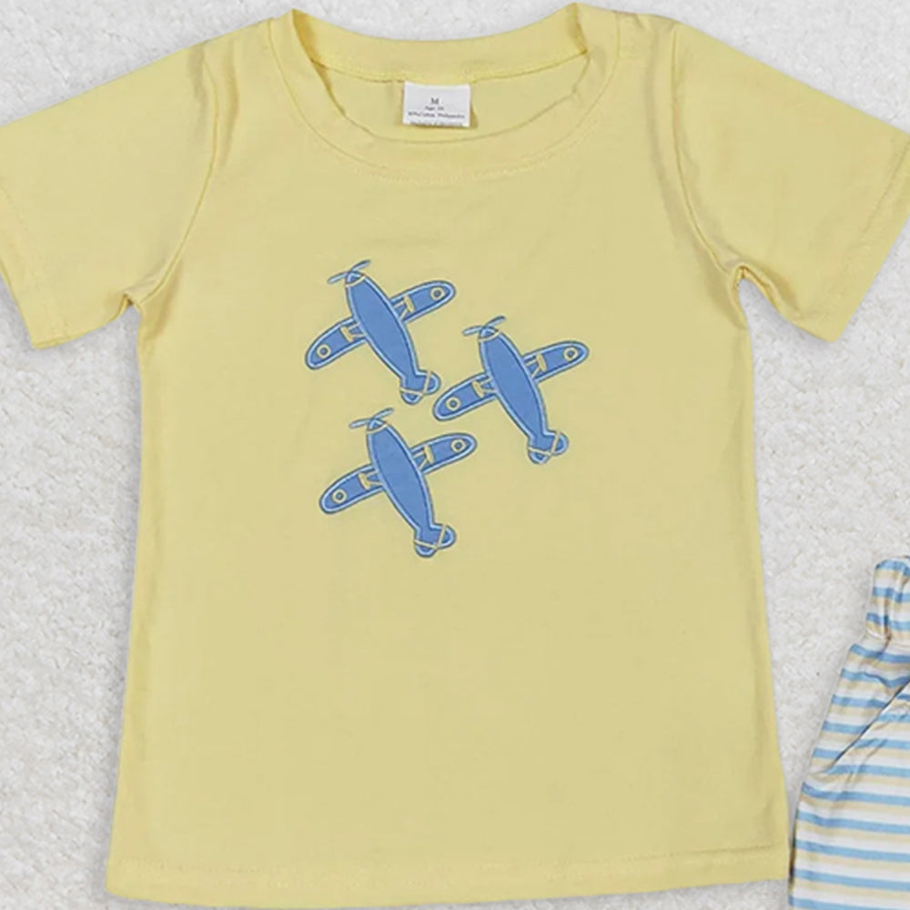 BSSO0696 RTS NO MOQ Baby Boys Summer Boys Outfits  Baby Boys Planes Short Sleeve Tee Shirts Stripes Shorts Clothes Sets