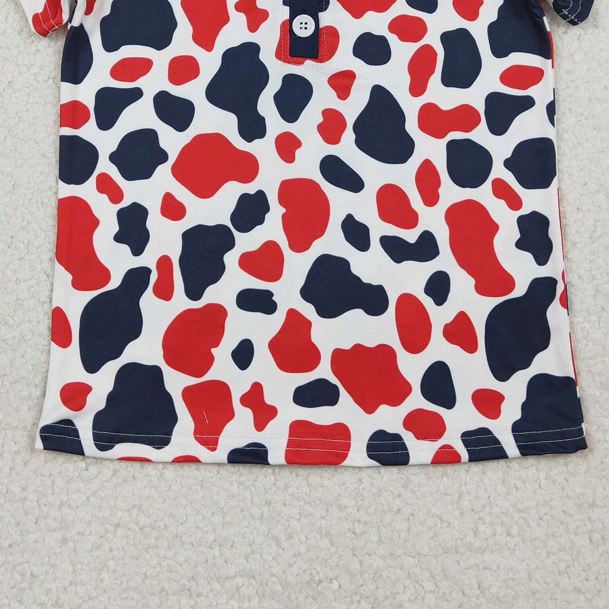 1.19 RTS NO MOQ （In stock）BT1657 Baby Boys Red Blue Cow Print 4th of July Button Polo Shirts Top