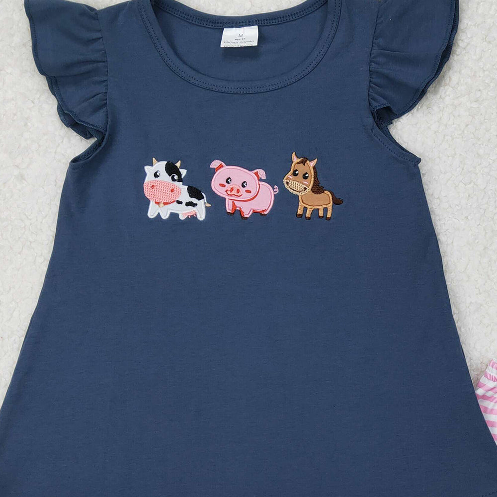 5.16 GSSO2110 RTS NO MOQ Cows pig horse top stripe shorts farm girl clothes