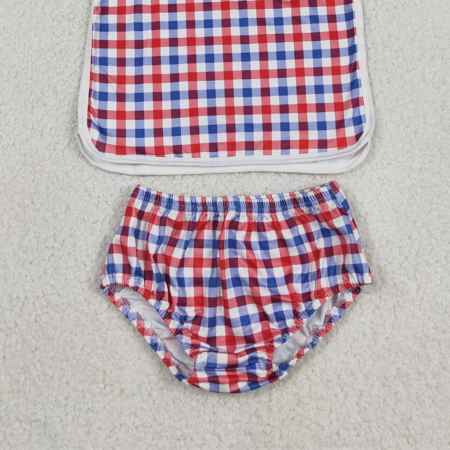 GBO0530 RTS NO MOQ （In stock）Red blue plaid top bummies baby boys 4th of july set