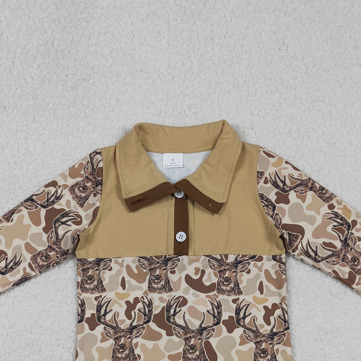 10.28 RTS NO MOQ （In stock）BT1338 Baby Boys Khaki Camo Deer Button Hunting Pullovers Top