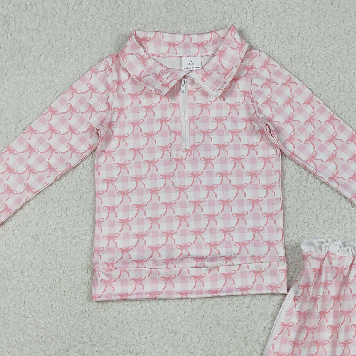 12.4 RTS NO MOQ （In stock）GLD1014 Baby Girls Pink Bows Zip Top Skort Bottoms Clothes Sets
