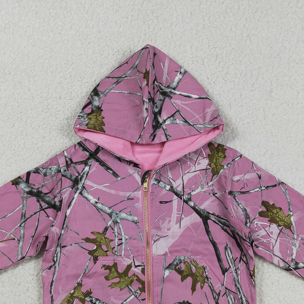 3.16 RST GT1591 Baby Girls Fashion Pink Southern Leaves Camo Zip Pockets Hoodie Jackets Top