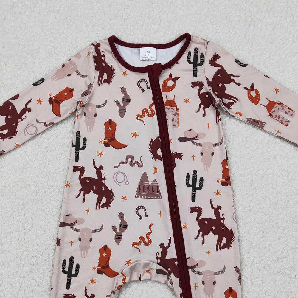 4.11 LR2188RTS NO MOQ Baby Boys Winter Rompers Cactus boots rodeo zipper baby kids western romper