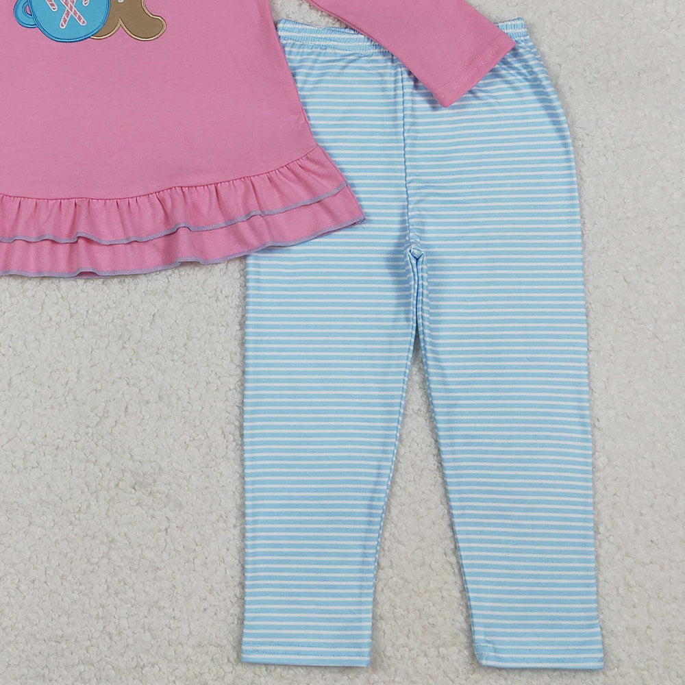 RTS NO MOQ （In stock）GLP2467 Baby Girls Winter Outfits Christmas Gingerbread Tunic Blue Legging Pants Sets