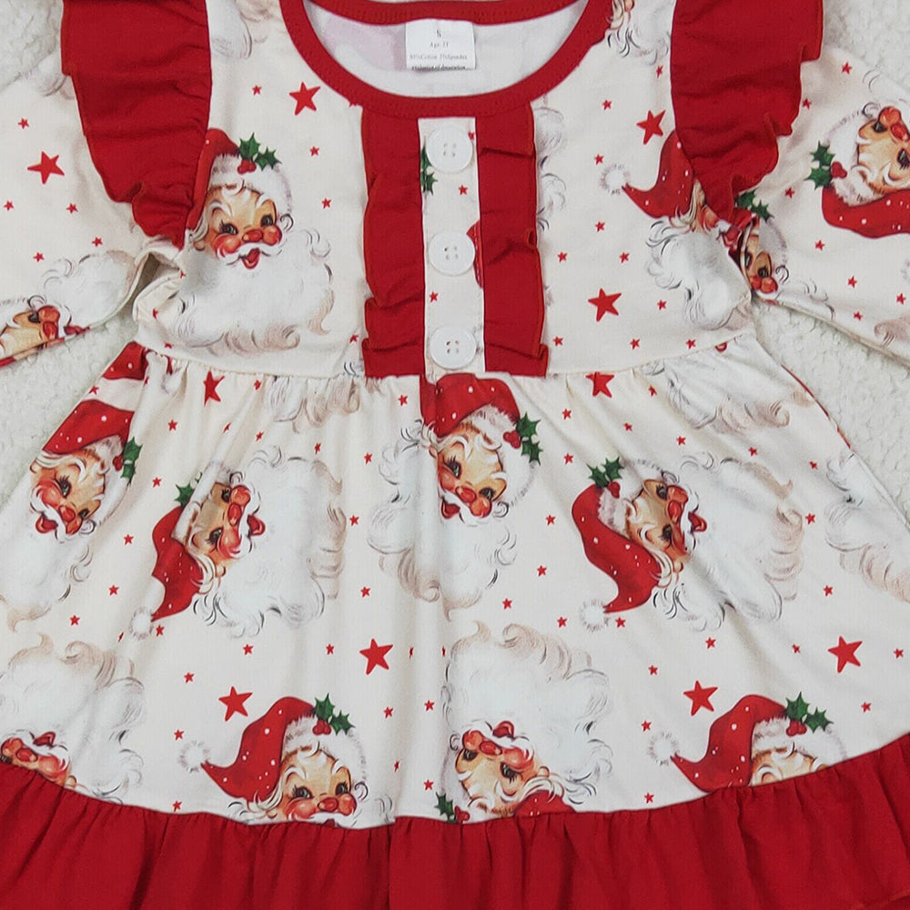 RTS NO MOQ （In stock）GLP2558 Baby Girls Winter Outfits Baby Girls Long Sleeves Santa Stars Button Tunic Legging Pant Set