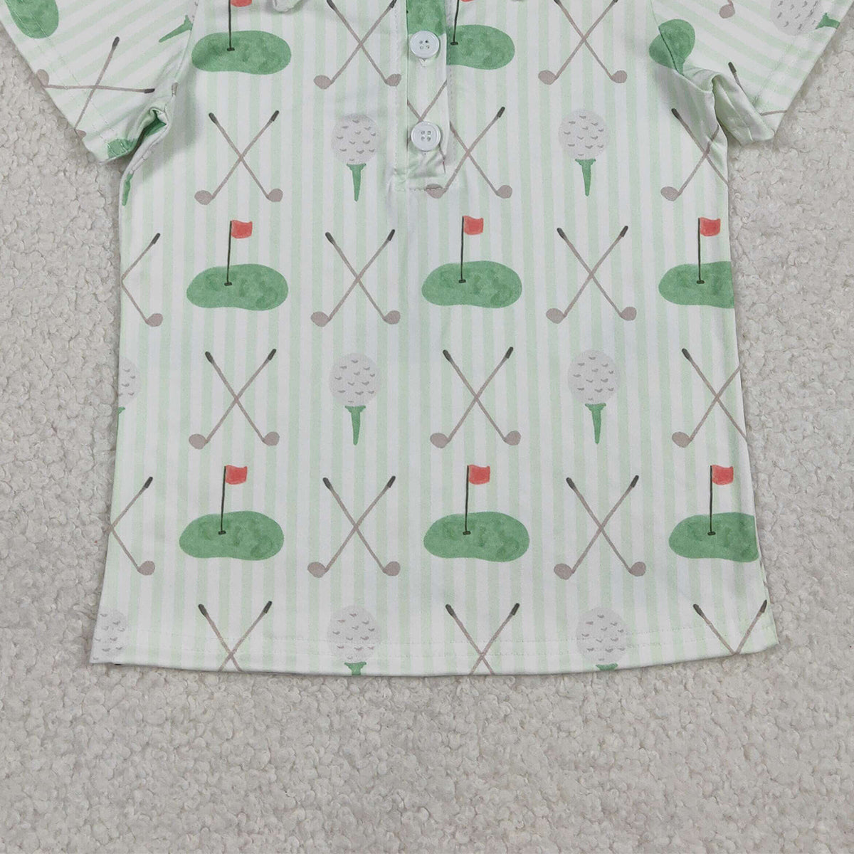 1.6 RTS NO MOQ （In stock）BT1584 Baby Boys Green Stripe Golf Flags Button Polo Shirts Top