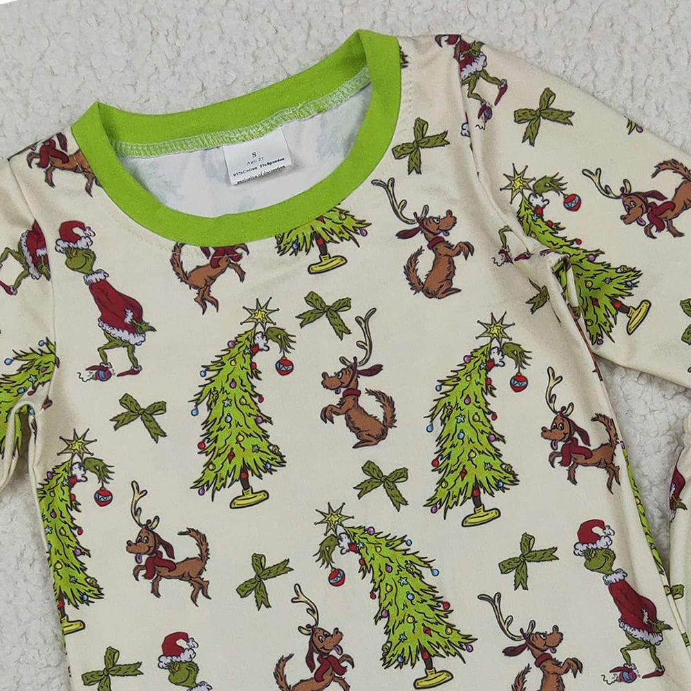 RTS NO MOQ （In stock）GLP2627 Baby Girls Winter Outfits Baby Boys Long Sleeves Christmas Trees Dogs Top Pant Pajamas Set