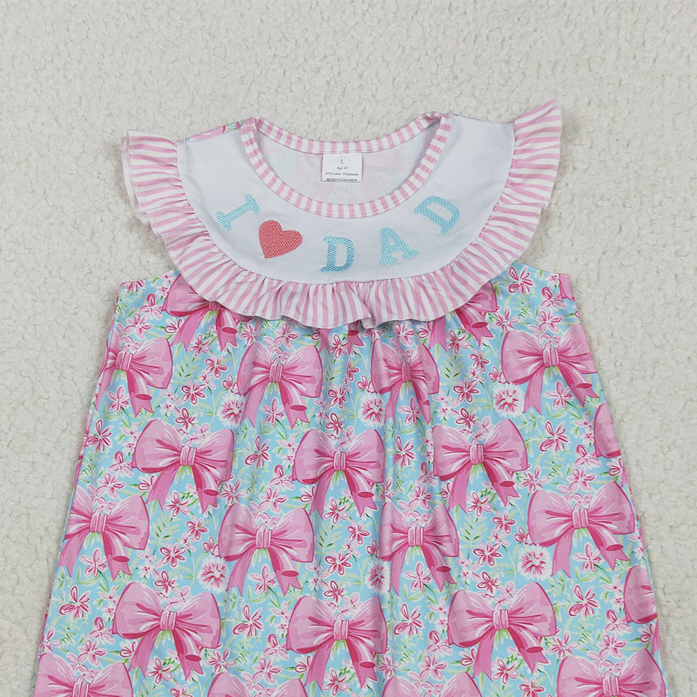 8.11   GSD2534 RTS NO MOQ Baby Girls Summer Dress Embroidery Baby Girls Pink I Love Dad Floral Bows Knee Length Dresses