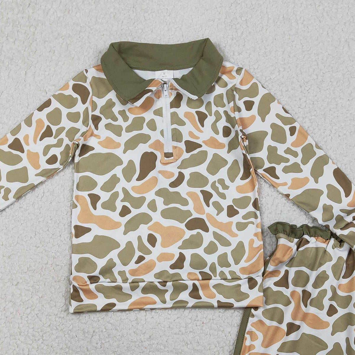 1.17 RTS NO MOQ （In stock）GLD1545 Baby Girls Southern Orange Camo Zip Pullover Skirt Shorts Clothes Sets