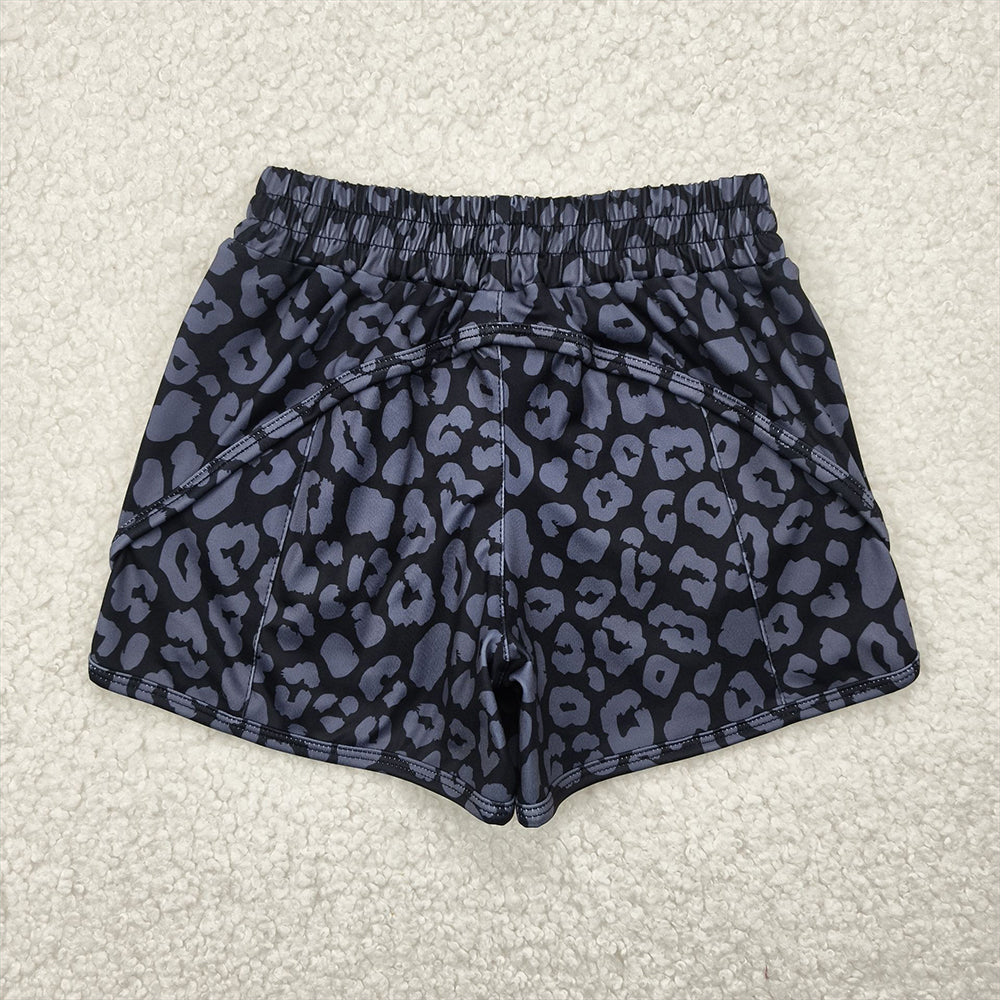 6.21 SS0467RTS NO MOQ Baby Girls Summer Yoga Shorts Baby Girls Black Leopard Yoga Shorts Bottoms
