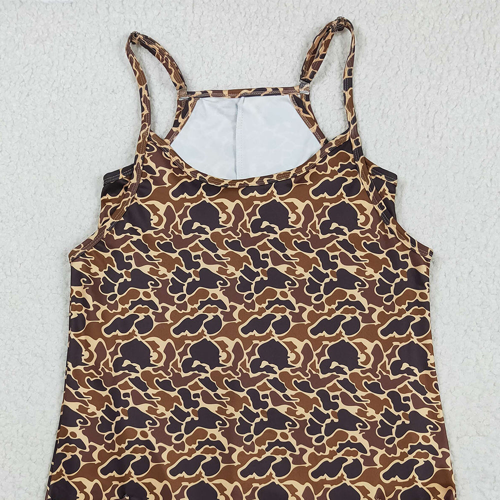 8.21 RTS NO MOQ （In stock）GSD2735 Adult Women Strap Brown Camo Pockets Yoga Active Shorts Dresses