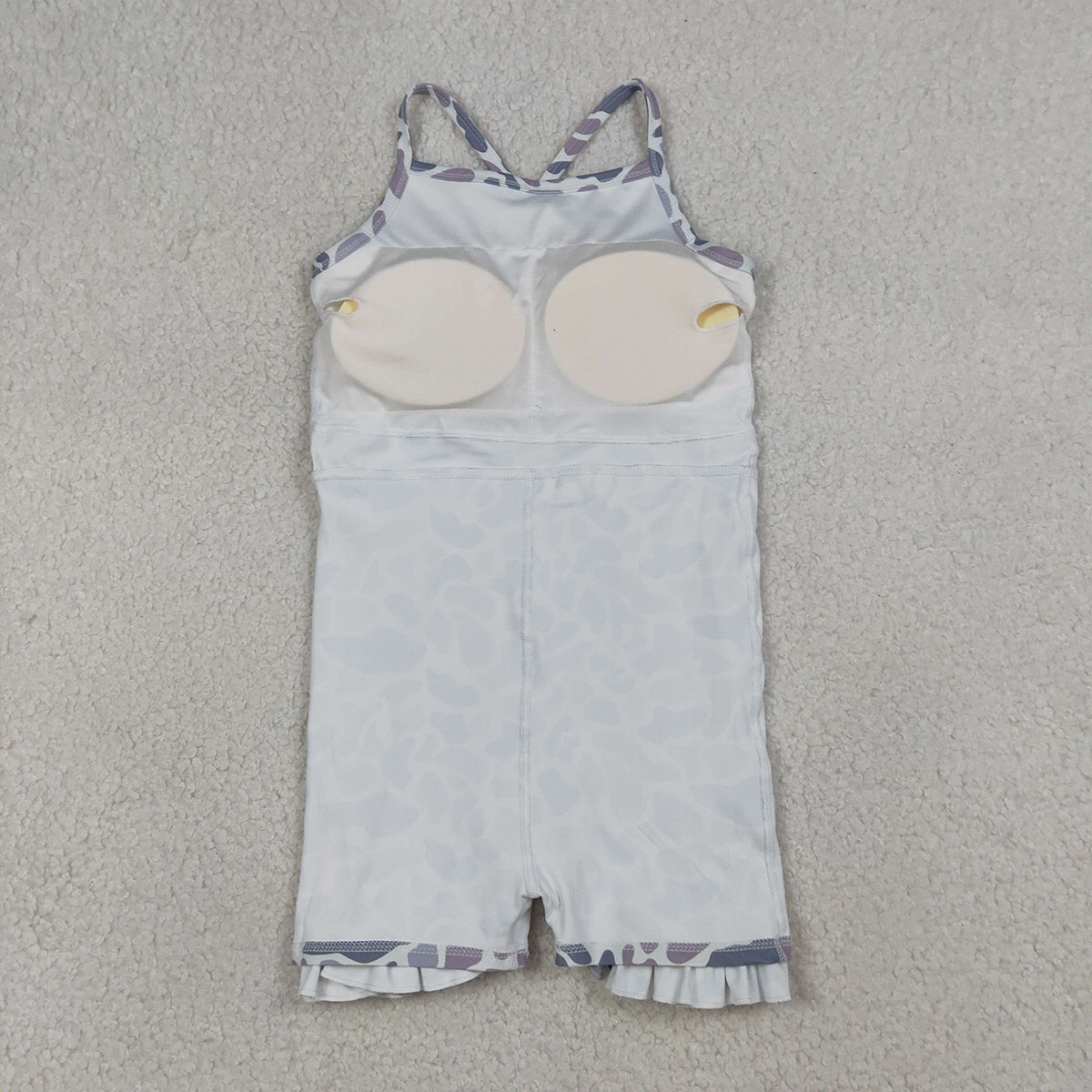 3.19 RTS NO MOQ （In stock）GSD2308 Kids Fashion Clothes Baby Girls Strap Light Gray Camo Yoga Active Shorts Ruffle Knee Length Dresses
