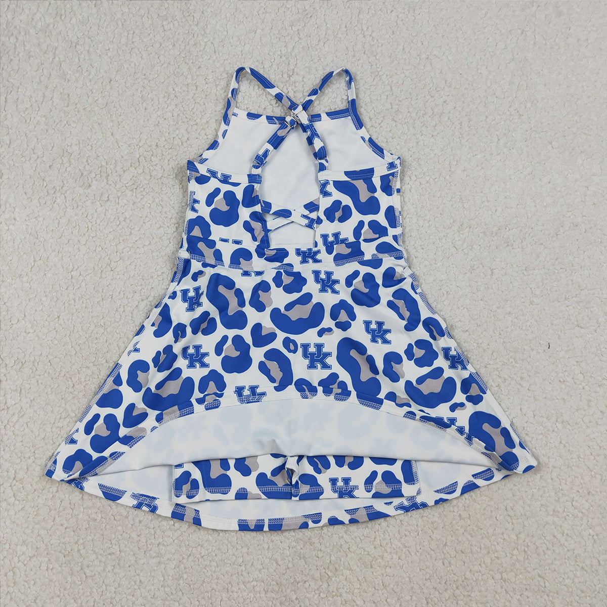 3.17 RTS NO MOQ （In stock）GSD3630 Kids Fashion Clothes Baby Girls Strap Blue Leopard UK Team Yoga Active Shorts Knee Length Dresses
