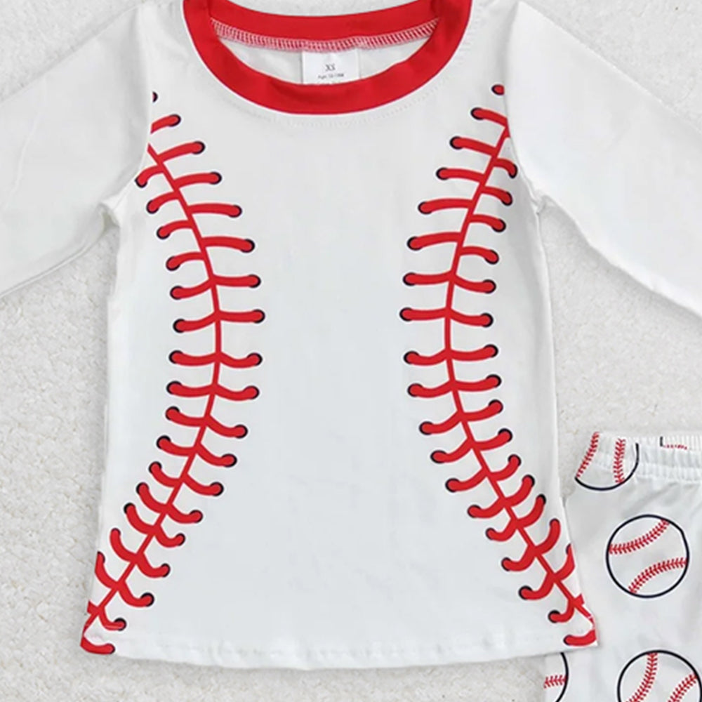 BLP0425RTS NO MOQ Baby Boys Winter Outfits White baseball top pants toddler kids pajamas
