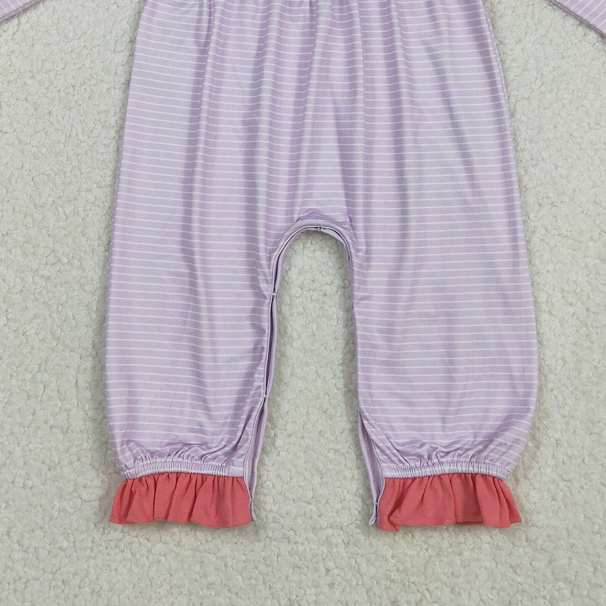 11.14 RTS NO MOQ （In stock）LR2706 Baby Girls Winter Rompers Embroidery Bows Hearts Baby Girls Pink Stripe Valentine Ruffle Collar Rompers