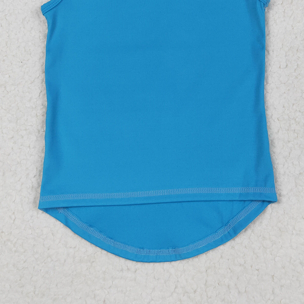 6.25  GT0986 RTS NO MOQ Baby Girls Summer Yoga Tops Baby Girls Blue Sleeveless Vests Top