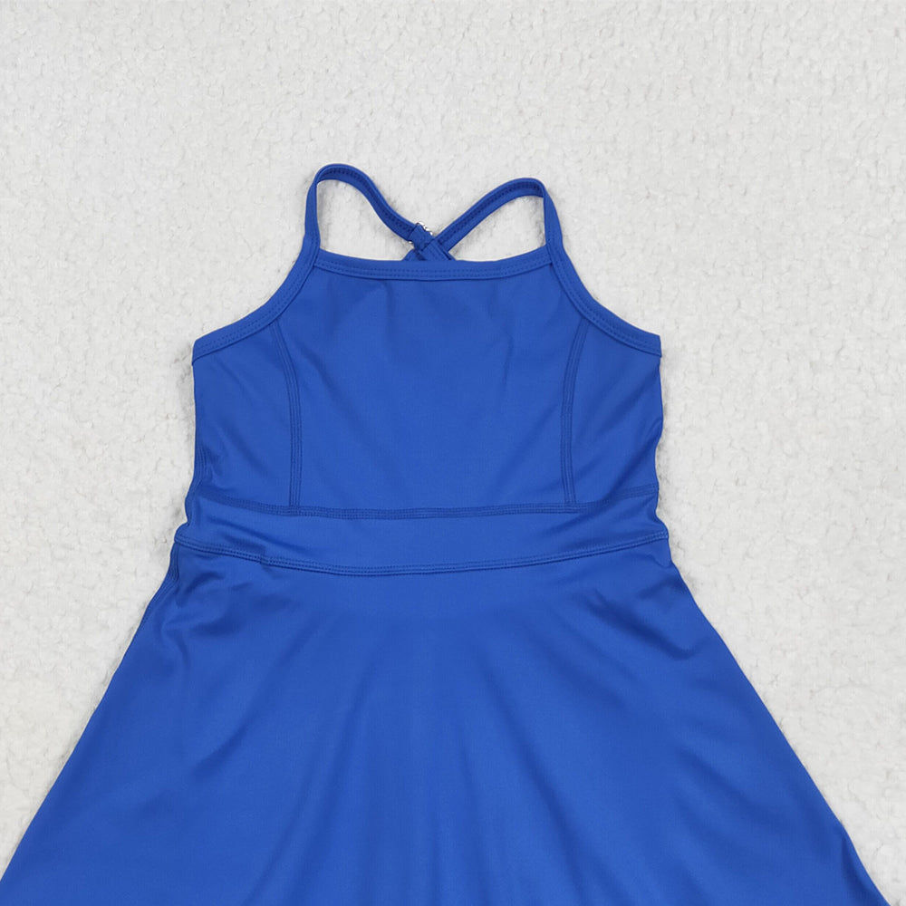 USA Shop (in stock) S0551 RTS NO MOQ Baby Girls Summer Yoga Dress Baby Girls Blue Sport Dress