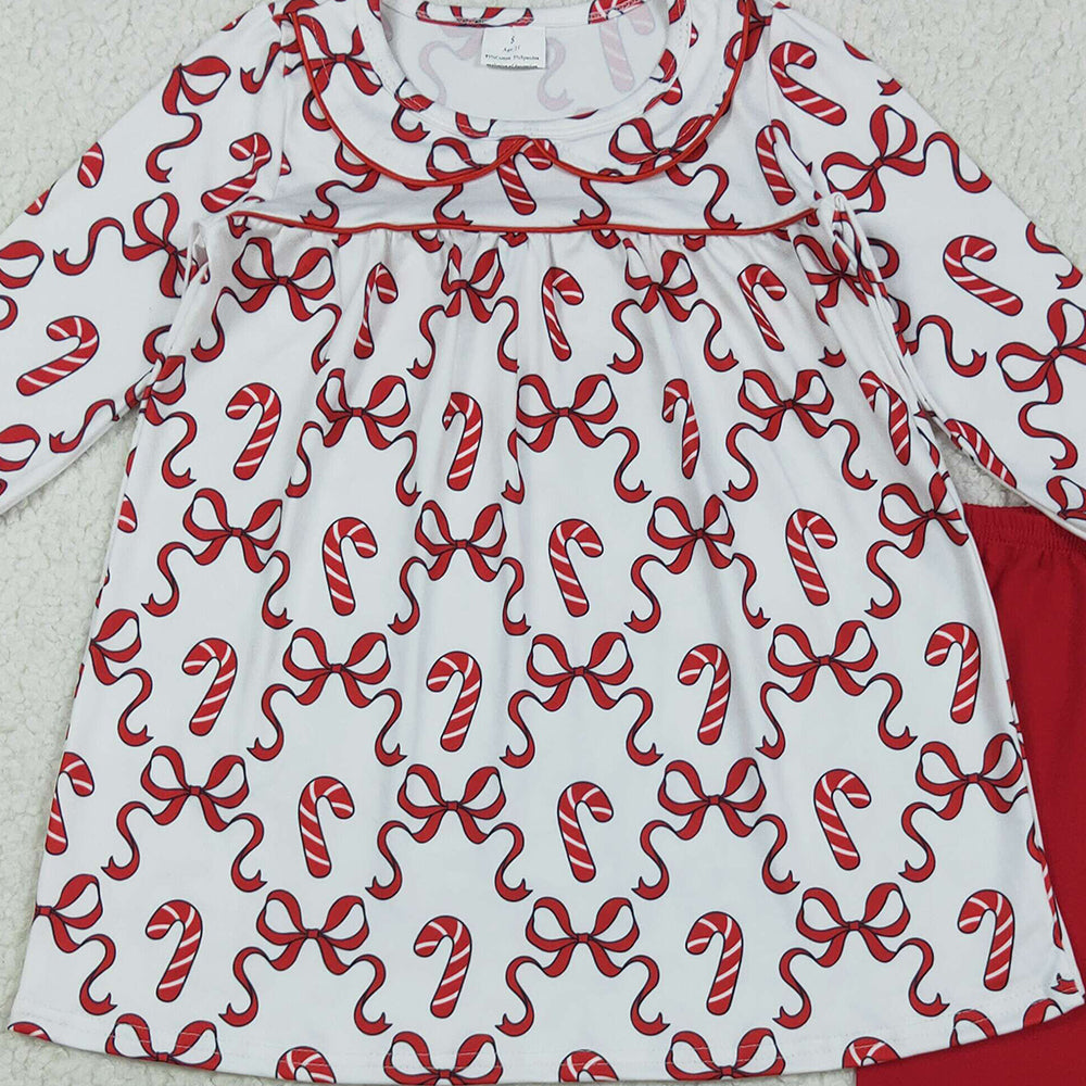 RTS NO MOQ （In stock）GLP2484 Baby Girls Winter Outfits Baby Girls Christmas Candy Cane Tunic Legging Clothes Sets