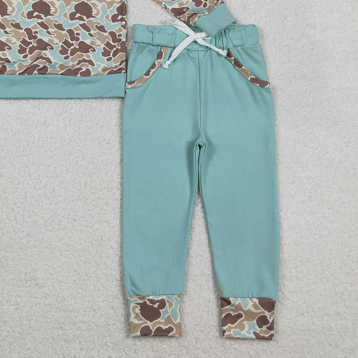 11.11 RTS NO MOQ （In stock）BLP1336 Embroidery Mama's Boy Green Camo Top Pockets Jogger Pants Clothes Sets