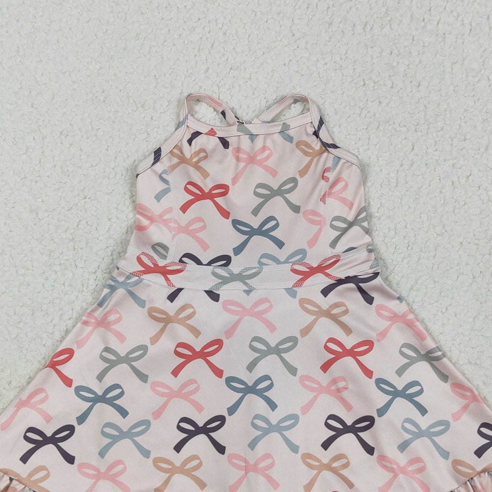 7.15  GSD2296RTS NO MOQ Baby Girls Summer Yoga Dress Baby Girls Active Wear Colorful Bow Yoga Dress