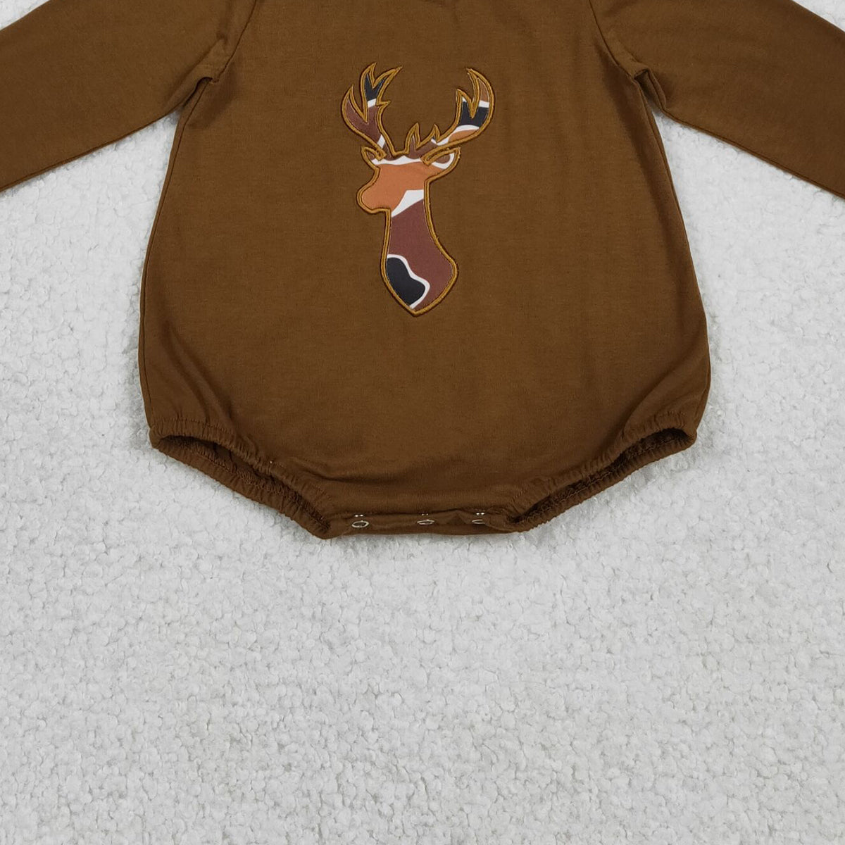 3.3 RST LR2260 Embroidery Camo Deer Baby Boys Brown Long Sleeve Hunting Rompers