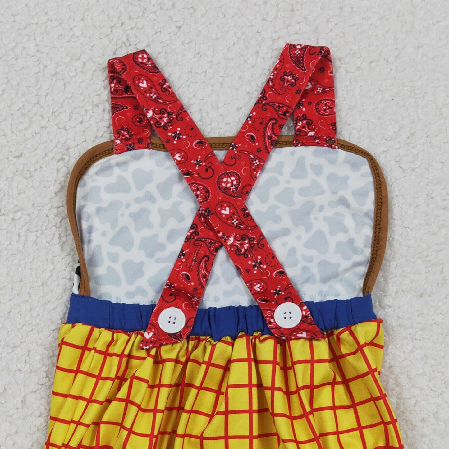 SR4114 RTS NO MOQ （In stock）Straps cow plaid baby boy summer romper