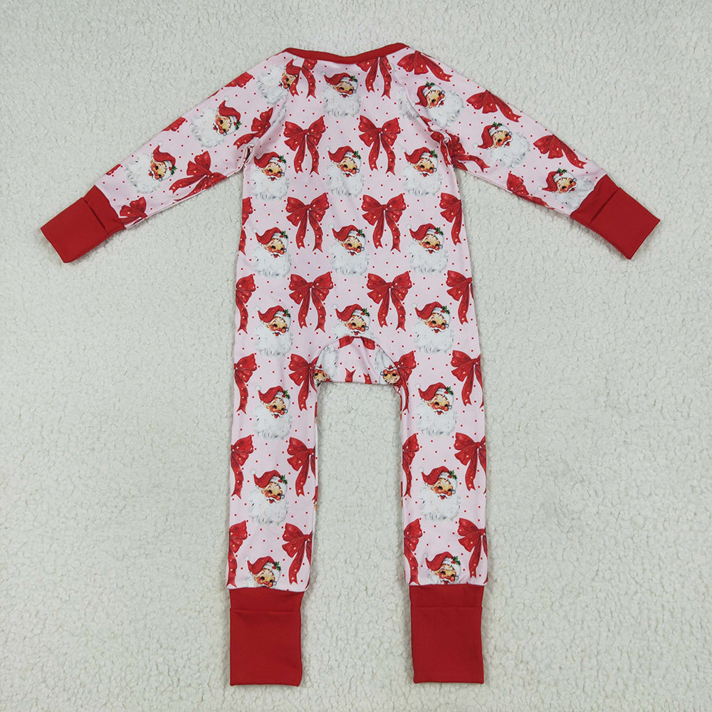 8.16 USA Shop (in stock) LR2223RTS NO MOQ Baby Girls Winter Rompers  Baby Girls Long Sleeves Red Santa Bows Zipper Rompers