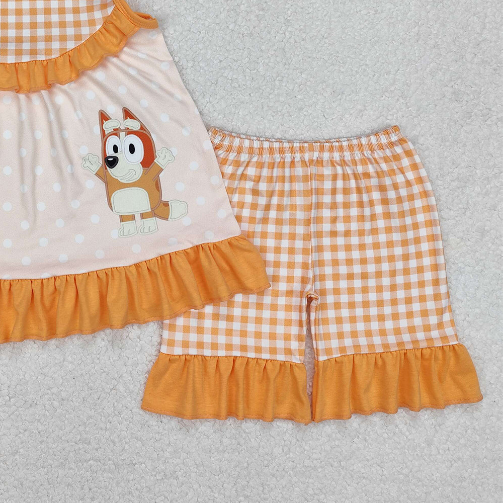 GSSO2123 New Rts No Moq 8-9 Days By Air Arrived it Yellow sleeveless plaid dog tunic shorts girls clothes