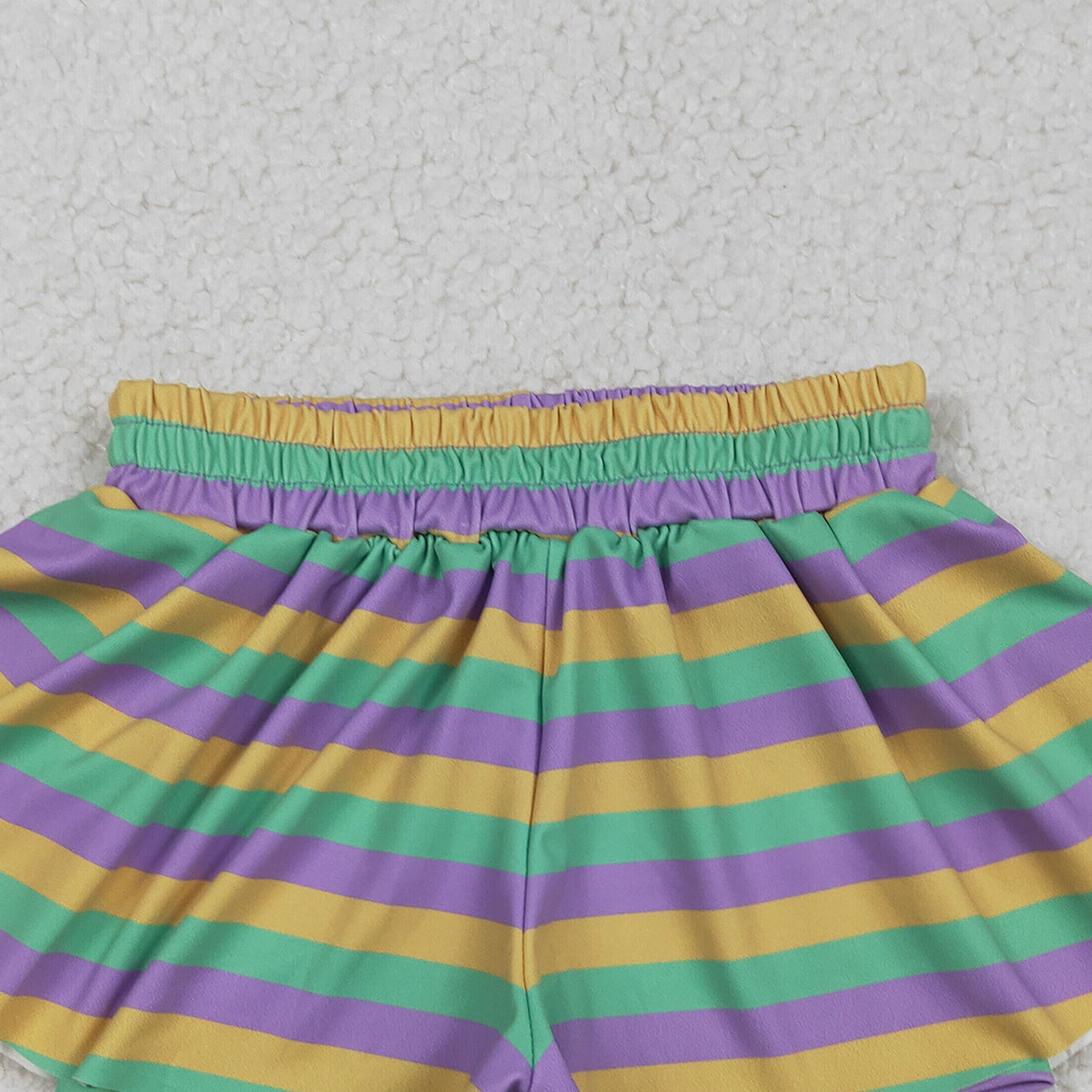 11.13 RTS NO MOQ （In stock）SS0685 Baby Girls Mardigras Stripes Yoga Active Ruffle Shorts Bottoms