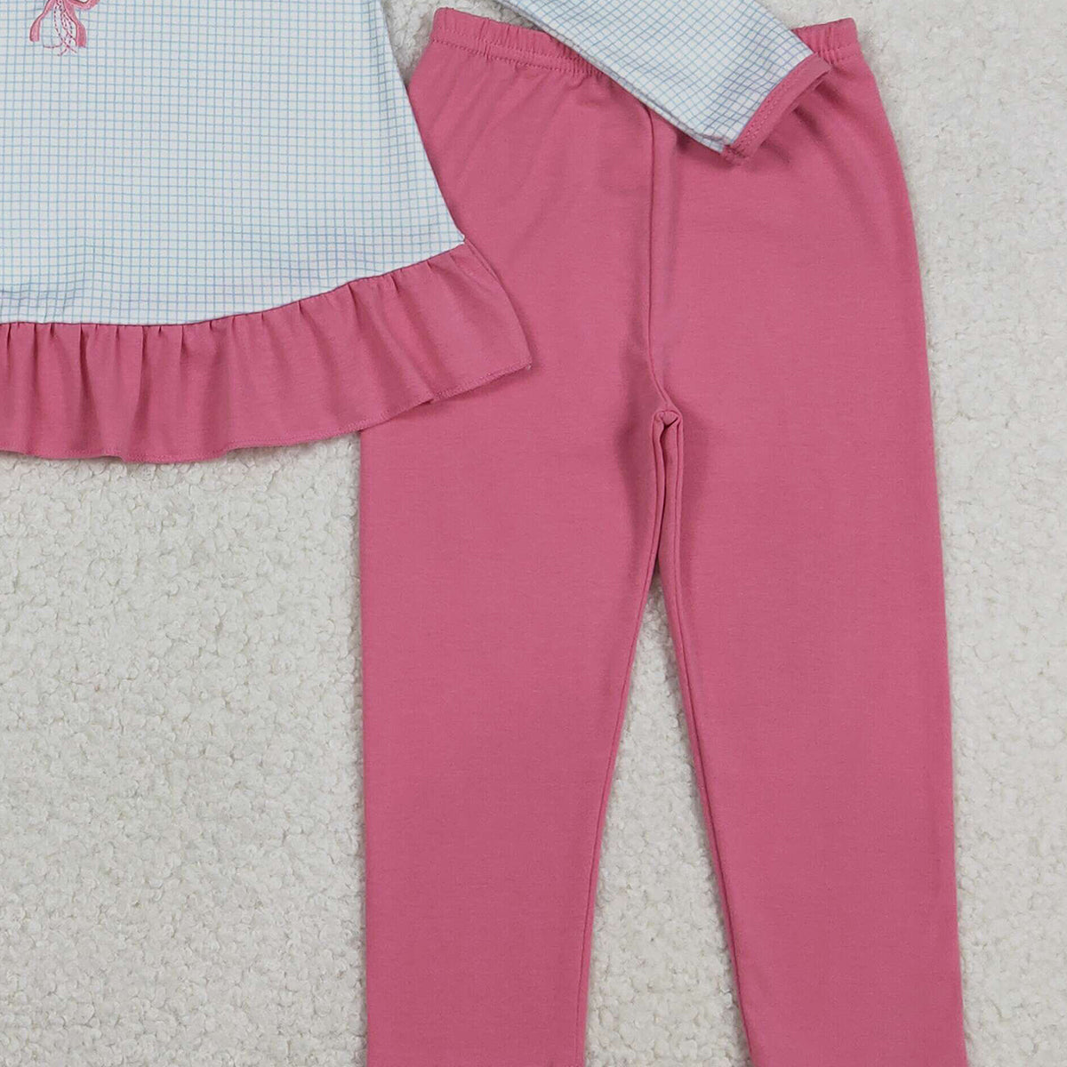 12.18 RTS NO MOQ （In stock）GLP2929 Embroidery Bows Hearts Baby Girls Stripe Ruffle Tunic Leggings Valentines Clothes Sets