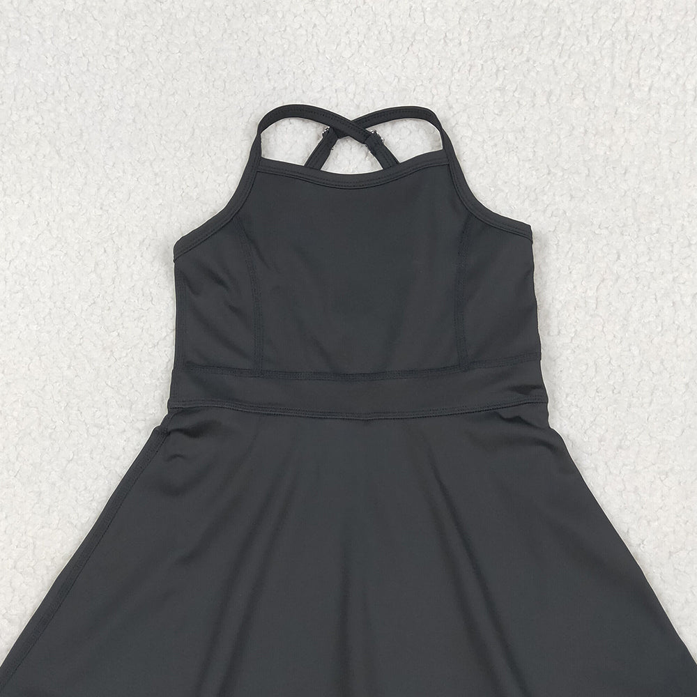 USA Shop (in stock) Baby Girls Summer Yoga Dress Black straps ruffle baby girls summer active wear