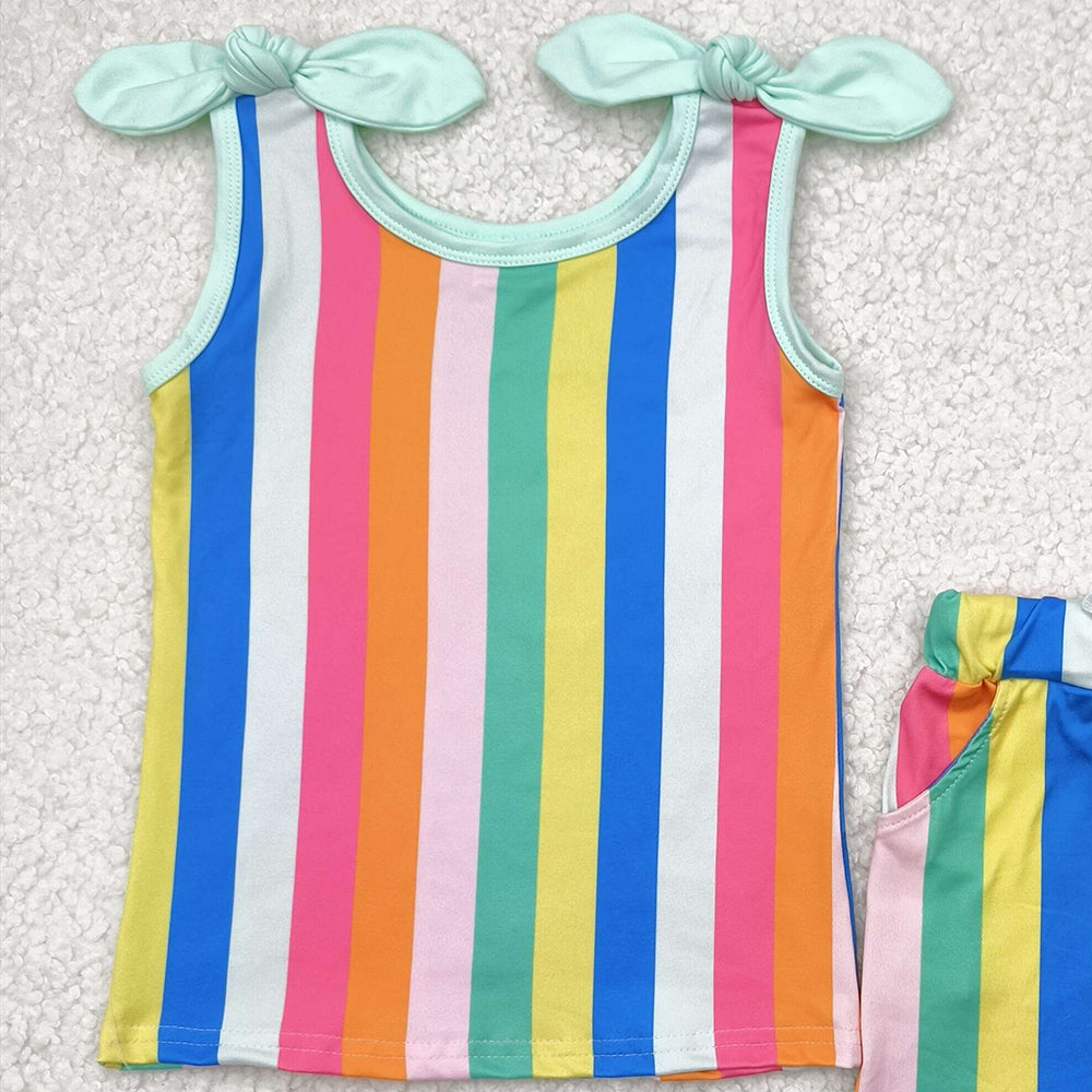 6.26  GSSO2540 RTS NO MOQ Baby Girls Summer Outfits baby girls clothes colorful striped flying sleeve shorts set