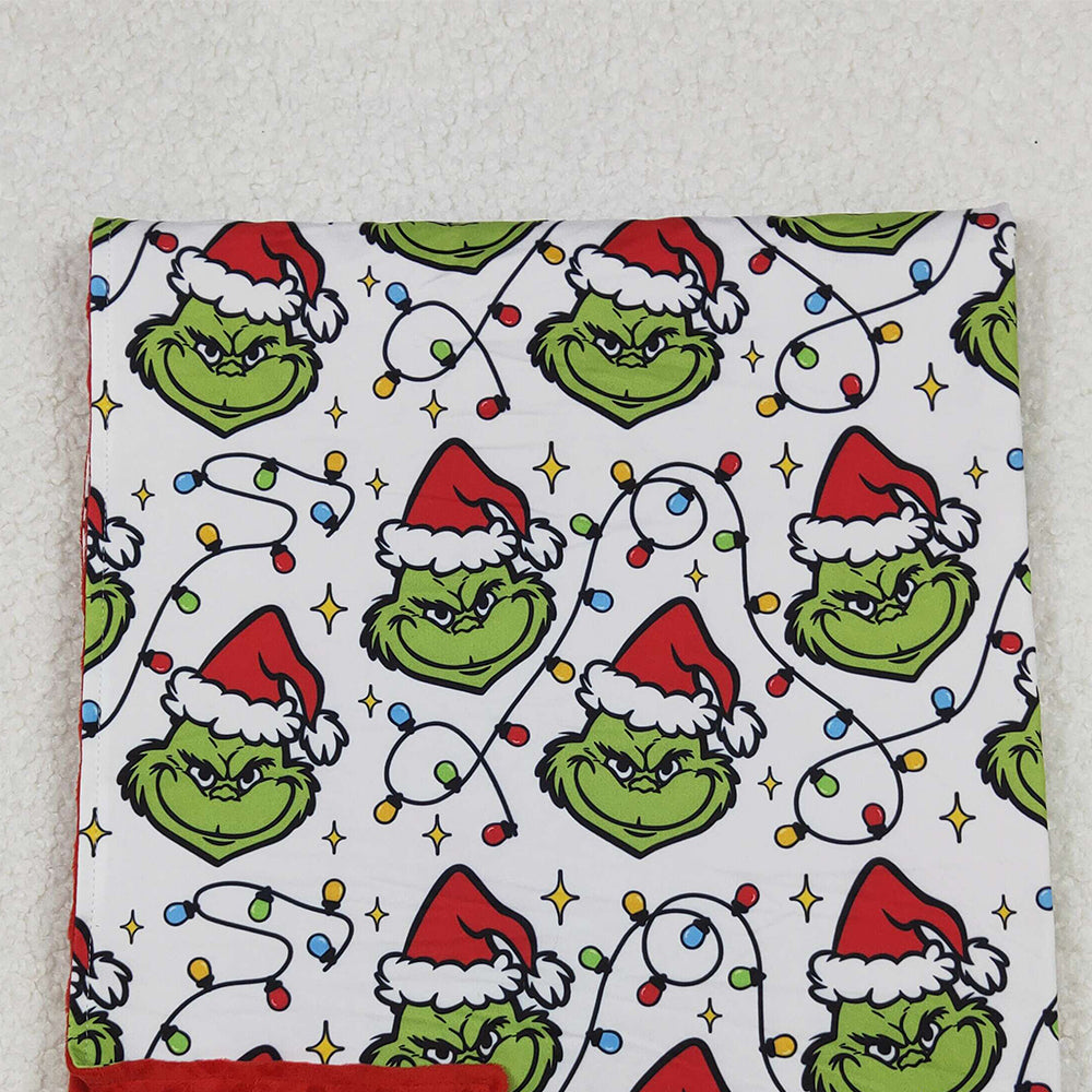 RTS NO MOQ （In stock）BL0222  Baby Blankets Christmas Lights Green Face Plaid Blankets