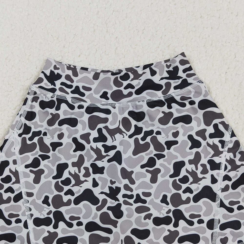 8.23 RTS NO MOQ （In stock）GLK0127 Baby Girls Summer Yoga Skirt Baby Girls Western Gray Ducks Camo Yoga Skorts Bottom
