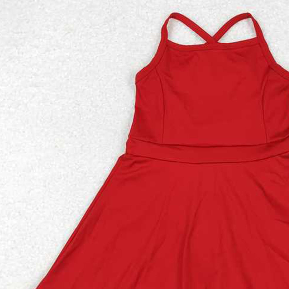S0453 RTS NO MOQ  Red straps ruffle baby girls summer active wear