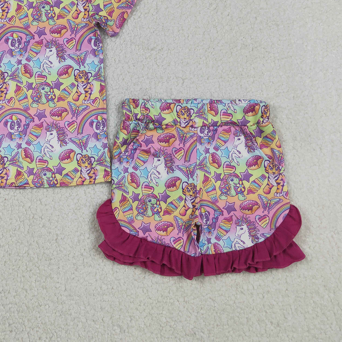 GSSO3472 RTS NO MOQ （In stock ）Short sleeves donut kids girls summer outfits