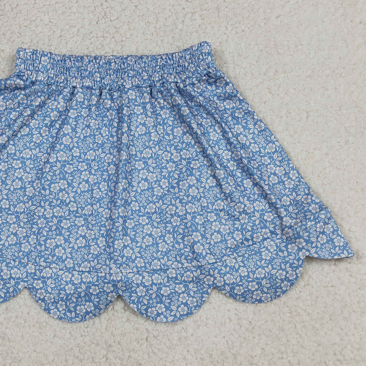 GLK0239 RTS NO MOQ （In stock）Blue floral elastic waist scallop kids girls skirts