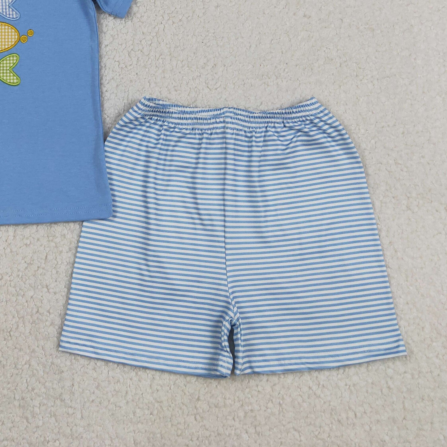 BSSO1905 RTS NO MOQ （In stock ）Short sleeves fish top plaid shorts kids boys outfits