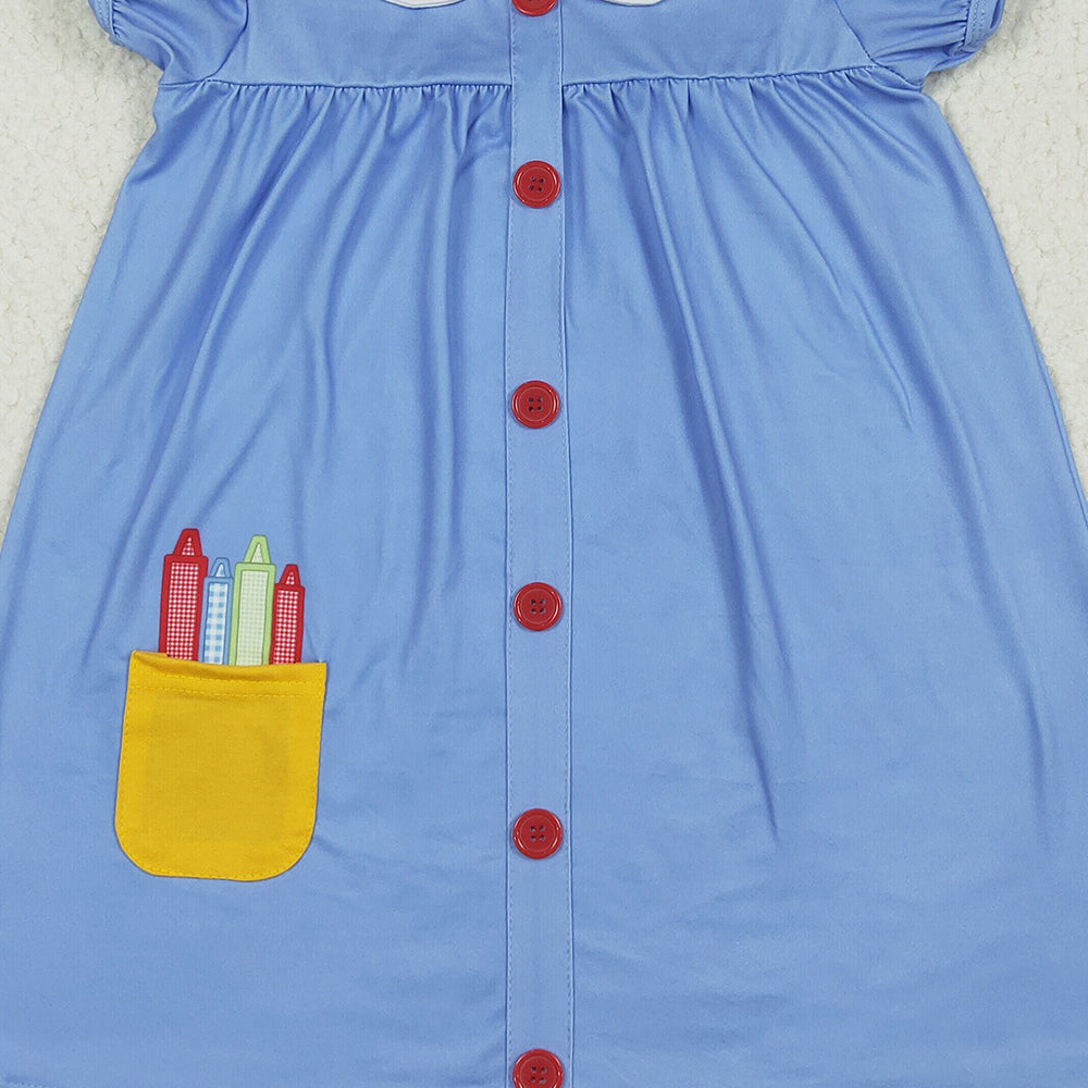 8.13  GSD1821 RTS NO MOQ Baby Girls Summer Dress Baby Girls Apple Back To School Buttons Dresses