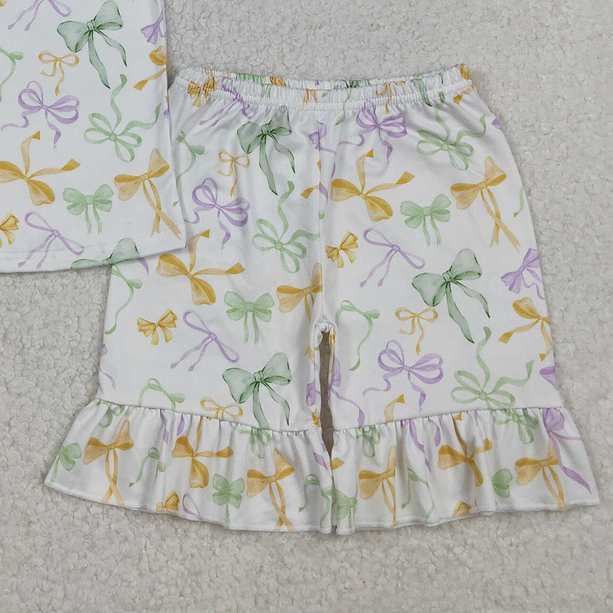 10.31 RTS NO MOQ （In stock）GSSO2717 Baby Boys Summer Outfits Baby Girls Mardigras Bows Plaid Top Ruffle Shorts Pajamas Sets