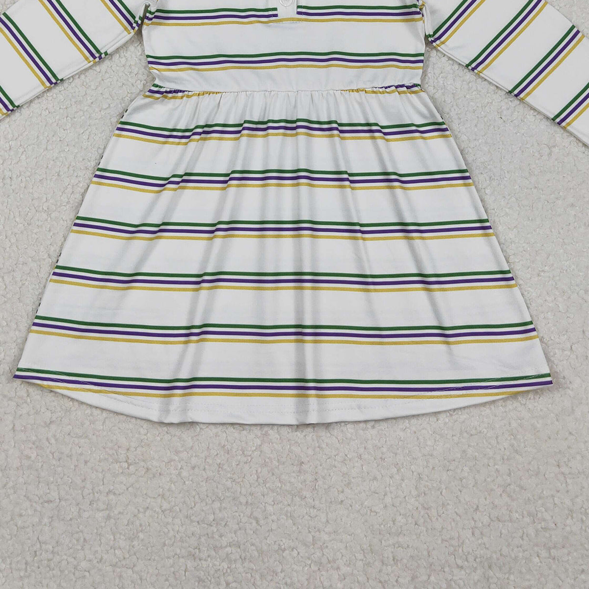 10.30 RTS NO MOQ （In stock）GLD1331 Baby Girls Winter Dress Baby Girls Mardigras Stripes Button Knee Length Dresses