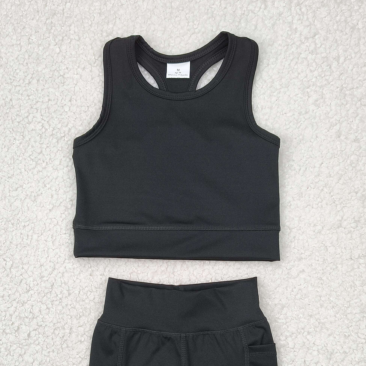 5.01 GSSO1517RTS NO MOQ Baby Girls Yoga Outfits  Black straps top shorts girls summer yoga clothes